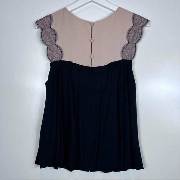 3.1 Philip Lim Silk Pleated Tan Black Top Blouse Size Large - Picture 3 of 13